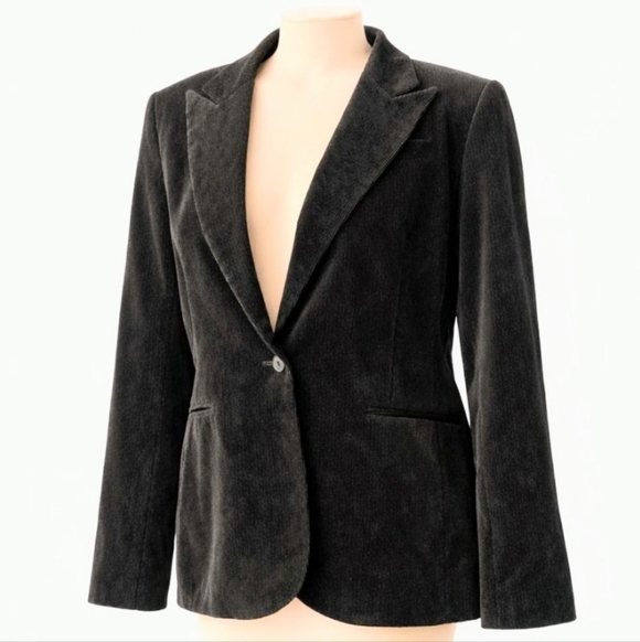 Norma Kamali Jackets & Blazers - Vintage Norma Kamali Tailored Corduroy Blazer Black 1 Button Mimalist 90s Sz 18